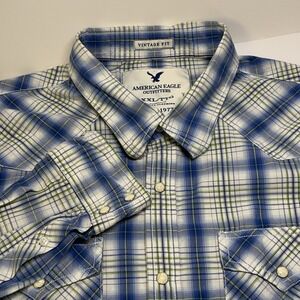 American Eagle Mens Shirt  XXL Pearl Snap Button Long Sleeve Vintage Fit Plaid‎